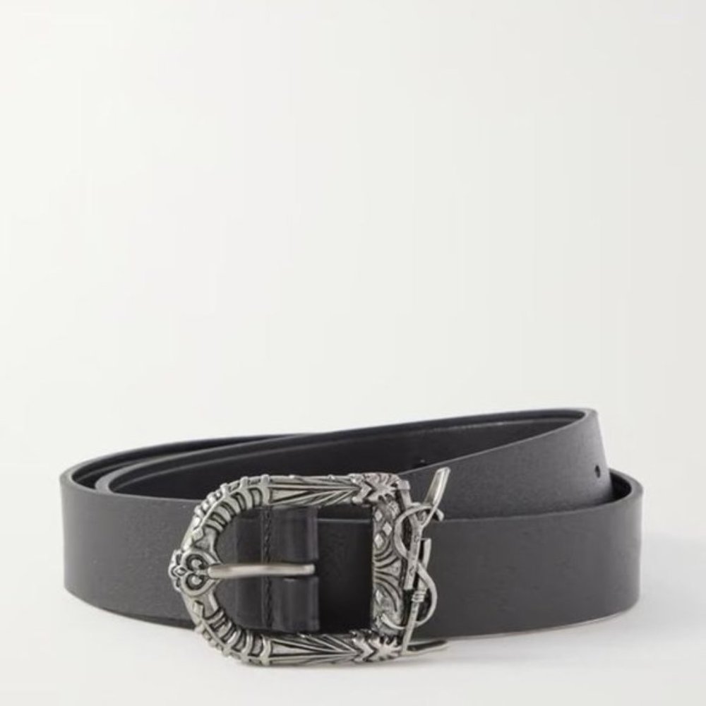 NEW SAINT LAURENT Women's Monogramme leather belt Dark Brown